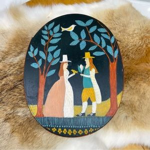 Bentwood Bride Box Handcrafted Hand Painted Courting Couple w/ Bird & Trees